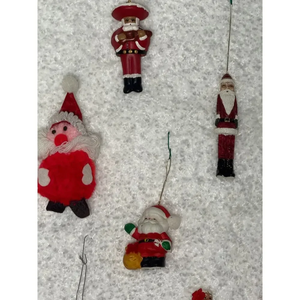 15 Santa Christmas Ornaments Crochet Macrame Bells, Clips, Vintage Handmade